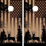 Waterproof & Non-Fading: Pair of Cornhole Board Wraps- Decals ONLY- Scenic Deer & USA Flag - Laminated - Easy to Apply