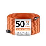 KTMC 50ft 16AWG Outdoor Extension Cord, Indoor/Outdoor 50-Foot SJTW 16/3 Gauge Extension Cable with Durable Weatherproof PVC Vinyl Jacket, 3-Prong Grounded Plug, ETL Certified 13A 1625W, Orange