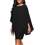 Closhion Women's Chiffon Plus Size Overlay Round Neck Cocktail Party Dress Black 3X-Large