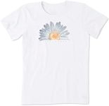 LIFE IS GOOD Women's Standard Crusher Graphic T-Shirt Watercolor Daisy Birds, Cloud White, Medium