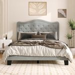 DIGLANT Queen Bed Frame, Modern Upholstered Bed Frame with Adjustable Tufted Headboard, Wooden Slats Support Platform Queen Size Bed Frames, Easy Assembly Bedframes in Box, No Box Spring Needed