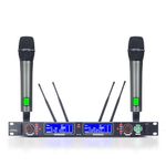 Yucong Profession Wireless Microphone System, UHF Handheld Dual Cordless Mic True Diversity Metal Microphones Set, 700ft Range, 2x100 Channels, Auto Scan, Mics for Stage/Studio/Singing/Church (Black)