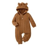 Hopscotch Unisex Full-Sleeve Solid Bodysuit In Brown Color for Ages 3-6 Months