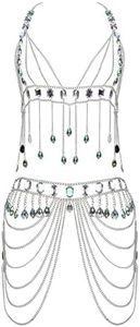 Connie Cloris Womens Sexy Body Chains Suit Bikini Beach Body Jewelry (038-Silvery-Suit)