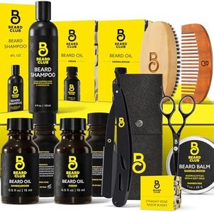 The Beard Club Beard Kit for Men - Beard Grooming & Beard Care Kit - Cedar & Sandalwood Beard Oil, Beard Balm, Beard Shampoo, Beard Brush, Comb, Beard Trimming Scissors, Straight Edge Razor - Gift Set