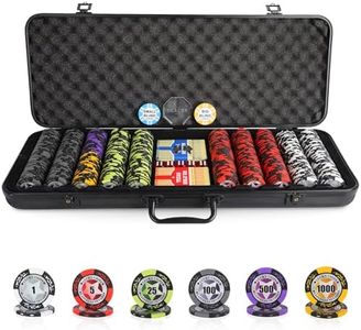 ORIENGEAR Poker Chip Set with Denominations, 500 PCS 14 Gram Clay Composite Casino Chips with ABS Case & 2 Decks of Plastic Cards, for Texas Holdem Blackjack Gambling Games