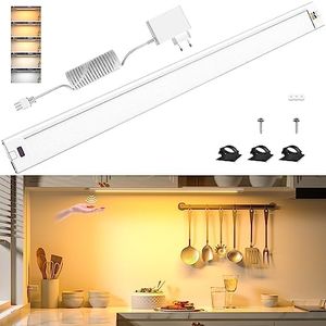 WOBANE Luz Bajo Mueble Cocina con Sensor Sin Contacto, 60 cm Barra Led Armario Regulable Blanco Cálido y Frío 2700-6000K, 5 Temperaturas de Color, Luces Led Cocina con Enchufe para Gabinete,Vitrinas