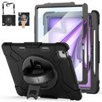 Gralifcare Case for iPad Air 13 Inch (2024) M2: Military Grade Heavy Duty Shockproof Rugged Case for iPad Air 13 with Pencil Holder - Screen Protector-Handle/Strap-Black