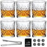 Whiskey Glasses 10oz Set of 6 Rocks Glasses Old Fashioned Glasses Crystal Bourbon Scotch Whisky Glass Lowball Glassware Tumblers Cups for Whiskey Cognac Cocktail Bourbon Rum Brandy Bar Men