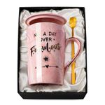 Funny Birthday Gifts for Women - 14Oz Not a Day Over Fabulous Coffee Mug Printed with Gold, Happy Birthday Gift Ideas for Her Bday, Mom, Sister, Best Friends Female, Christmas Gifts Ceramic Cup, Pink