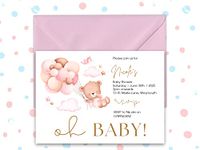 Personalised Baby Shower Invitations Invites, Girls, Pink, Cute Teddy Bear BS44