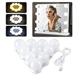 Defvnsy Mirror Lights Kits, Hollywood Style Vanity Lights 10 LED Blubs with USB Cable, 3 Colors 10 Levels Brightness Makeup Lights for Dressing Table Room, Bathroom, Bedroom