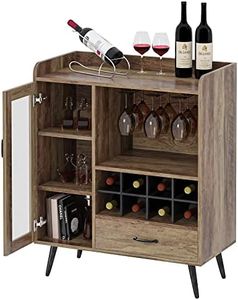 soges Armario de Vino Gabinete de Cocina con Puerta, Armario de Almacenamiento con Estante de Vino, Portavasos, Cajón, Aparador Industrial, Gabinete de Despensa para Sala de EST