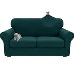 4 Pieces Stretch Sofa Cover 3 Seater, Soft Couch Covers with 3 Separate Seat Cushions Cover, Jacquard Spandex Sofa Slipcover for Living Room Furniture Protector (Dark Green,2 Seater)