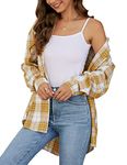 Lumister Oversized Flannel Shirt Women Long Sleeve Plaid Button Buffalo Shirt Blouse Tops with One Pocket, Yellow, Medium