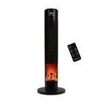 MONHOUSE Oscillating Tower Fan Heater with Fireplace 33 inches - Portable PTC Ceramic Electric Heater with LCD Display, Remote Control, Overheat Protection and Safety tip-over Switch - Black