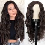 OSEN Dark Brown Hair Wigs for Women Long Curly Synthetic Hair Extensions 29 inch Full Head Women Girls Cosplay Party Use Wavy Wig, Dark Brown (Free 2 Wig Caps, 1 Carry Pouch)