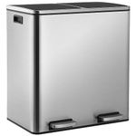 LIFERUN Rubbish Bin 2 Compartments, 60 L (2 x 30 Litres) Kitchen Waste Separation System, Soft-Close Metal Pedal Bin Large Waste Bin with Lid, Waste Separation, Rectangular