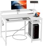 JOISCOPE Small Computer Desk with Storage Shelves and Tabletop Shelf Plate, Home Office Desk with USB and Type-C Outlet, Gaming Desk for Work, Writing and Study, 40 inches, White