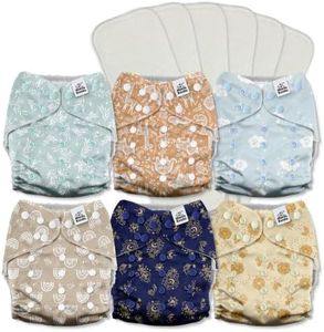 Mama Koala 3.0 Pocket Cloth Diapers for Babies with AWJ Lining, 6 Pack with 6 5-Layer Natural Cloth Diaper Inserts - Reusable and Washable Pocket Diapers(A-Cabin Vibes)