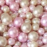 Cymtoo 140 Pieces Floating Pearls for Vase Filler Gold Pink Pearl Beads No Hole Pearls Vase Pearls Makeup Beads for Brushes Holder, Home Wedding Decor 10/14mm（Gold and Pink）