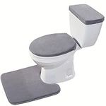 Madeals Memory Foam Toilet Mat and Velvet Toilet lid Cover Set with Toilet Tank Cover Velvet 3 Piece Toilet Set Grey