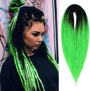 18 Inch Lime Green Double Ended Dreadlock Extensions, 20 Strands Handmade Synthetic DE Dreads Extensions, Thin 0.6cm Width Reggae Hippie Soft Dreads Style for Woman