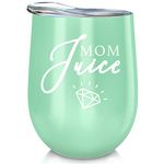 Mom Stainless Steel Wine Tumbler - 12oz with Steel Straw, BPA Free Lid, Straw Cleaning Brush - Stemless Insulated Wine Tumbler with Lid - Gift for Mothers who Love Coffee, Tea - Mom Juice