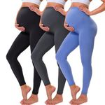 VALANDY Maternity Leggings Over Bump Buttery Soft Belly Support Stretchy Adjustable High Waisted Pregnancy Pants Yoga Pajama Blue