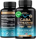 GABA Supplements 900 mg | L-Theanine | Magnesium | Vitamin B6 - Natural Calm | Sleep | Relaxation | Stress Relief Support - 750 mg Gamma AminoButyric Acid - 120 Natural Vegan Capsules