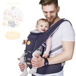 FRUITEAM 6-in-1 Baby Carrier with Waist Stool/Hip Seat for Breastfeeding, One Size Fits All - Adapt to Newborn, Infant & Toddler (Navy)