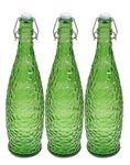 Machak Crick Glass Water Bottle For Fridge 1 ltr (Green, Set of 3)