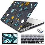 Batianda for New MacBook Air 13.6 inch Case with M2 M3 Chip 2022 2024 Release Model A2681/A3113, Designed Protective Plastic Hardshell Keyboard Cover Screen Protector, Cartoon Spaceship