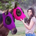 Weewooday 2 Pieces Horse Fly Masks for Horses Horse Mask with Ears Smooth and Elasticity Fly Mask with UV Protection(Purple, Pink,L)