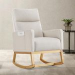 AUNEKIV Rocking Chair Nursery, Modern Upholstered Glider Rocker Chairs with Wood Legs and Side Pockets Comfy High Back Nursing Armchair for Small Spaces Indoor Living Room Bedroom Ivory