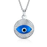 Bling Jewelry Turkish Spiritual Protection Amulet Round Circle Moving Floating Evil Eye Charm Pendant Necklace for Women for Teen .925 Sterling Silver