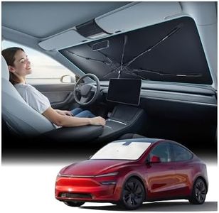 Nmoiss Windshield Sun Shade Umbrella for Tesla Model Y & Model 3 - [Vinyl Coating Heat Shield] Protect Car from Sun Rays & Heat Damage Keep Cool and Protect Interior, Spring Structure Edge