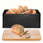 Dyserbuy Bread Bin, Bread Bins for Kitchen, Black Bread Bin with Bamboo Lid, Metal Bread Box, Bread Storage Container, 33x18x13.5 cm