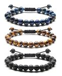 ADRAMATA Beaded Bracelets for Men 8MM Lava Rock Stone Tiger Eye Bracelet Adjustable Natural Stone Bracelets Handmade Bead Bracelets Mens Bracelets Set Mens Jewellery Gift for Men