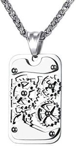 U7 Men Stainless Steel Steampunk Jewelry Cool Gear Pendant Dog Tag Necklace, Chain 22+2"