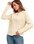 ZAFUL Women's Long Sleeve Cable Pullover Sweater 2024 Fall Winter Knit Solid Crewneck Casual Sweater Tops, Apricot, L