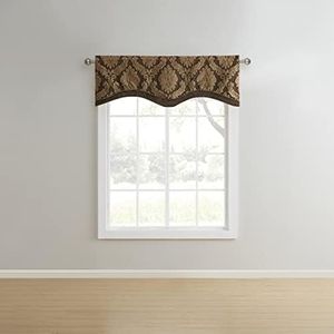 Stylemaster Renaissance Home Fashion Darby Layered Scalloped Valance with Cording, Café, 50 by 17-Inch