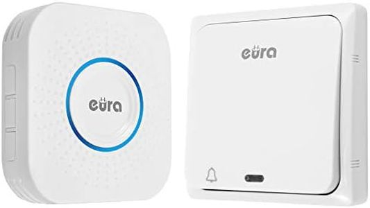 EURA WDP-82H2 Tech Chill out WDP-82H2-Timbre inalámbrico sin batería para Exteriores (Resistente al Agua, Alcance de 100 m, 58 Tonos, 4 Niveles de Volumen), Blanco, Soltero