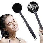 Sibba Back Scrubber Shower Silicone Bristle Body Exfoliating Brush SPA Tool Exfoliator Skin Massager Washer Wash Showering Scrub Toiletries Washing Bath Handle Grip Loofah Deep Clean(Long)