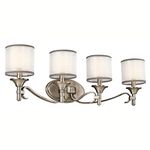 45284AP Lacey 4LT Vanity Fixture, Antique Pewter Finish with White Organza Fabric / Etched Opal Glass shades by Kichler