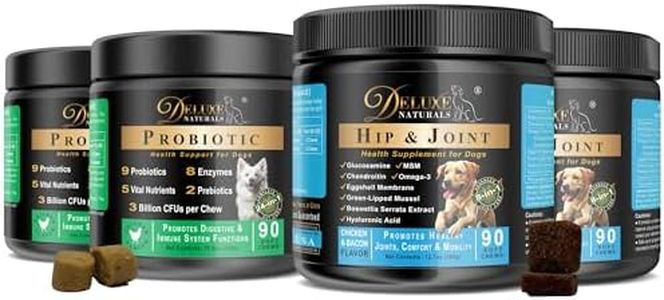 Deluxe Naturals 4-Pack Dog Wellness Bundle – 2 × Probiotic Soft Chews & 2 × Hip and Joint Soft Chews – Digestive, Immune, Mobility & Joint Support for Dogs – 90 Count Each