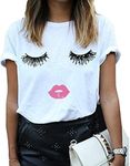 BLACKMYTH Women Summer Funny Print Short Sleeve Top Tee Graphic Cute T-Shirt White Medium