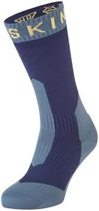 SEALSKINZ | Stanfield | Unisex Waterproof Extreme Cold Weather Mid Length Merino Wool Lined Socks | Outdoor, Skiing & Winter Hiking | Releases Heat & Moisture, Navy Blue/Yellow, M