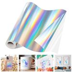 JAVIGA Holographic Silver Permanent Vinyl, 12" x 6FT Adhesive Vinyl Roll Compatible with All Cutting Machine, Cricut, Silhouette, Cameo Cutters, Home Outdoor DIY Craft Decor, Wall Decals