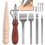 VINFUTUR Leather Craft Tools 5 in 1 Leather Groover + 4pcs 4mm 1/2/4/6 Prong Leather Hole Punches + Leather Edge Polisher Leather Tool Craft Kit